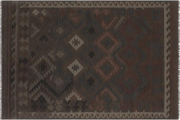 Flat Weave Kilim, Antique, Navaho, Vintage, Handmade, Geometric Kilim Brown Blue Hand-Woven Rectangle 100% Wool Area Rug 6 x 10